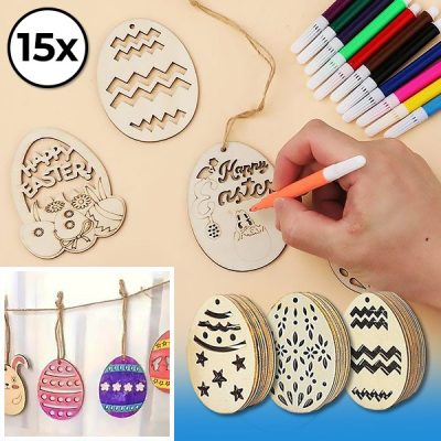 Drewniane jajka wielkanocne (15 sztuk) | EGGNAMENTIFY